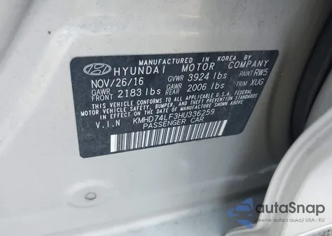 2017 Hyundai Elantra Se z USA, uszkodzony, nr VIN KMHD74LF3HU336259
